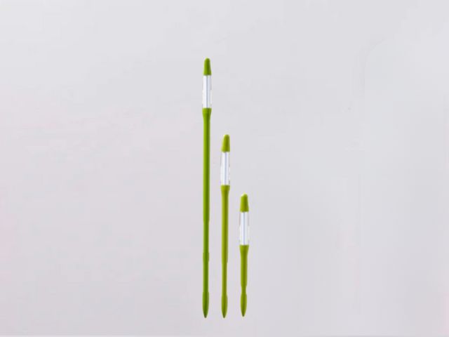 Three green Sustee moisture sticks for large, medium, and small plant pots